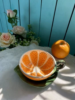 200ml Kreatív Narancssárga Kerámia bögre Délutáni Tea csésze Virág Tea, Víz csésze Gyümölcs tányér desszert tányér díszíteni esküvői ajándék