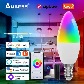 5W Zigbee Okos Izzó E14 Gyertya Lámpa RGB Szabályozható LED APP Távirányító Kompatibilis Alexa, a Google Haza, Alice
