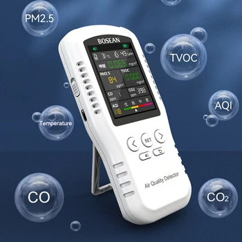 8 Az 1-ben levegőminőség Érzékelő Monitor CO2 CO PM2.5 HCHO TVOC Hőmérséklet Páratartalom Többfunkciós Beltéri Levegő Minőségét Teszter Analyzer