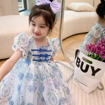 A szerelem Princess Dress a Lányok a Nyár 2023 Új Baba Virág Ruha Nyári Gyermek Rövid Ujjú Ruha