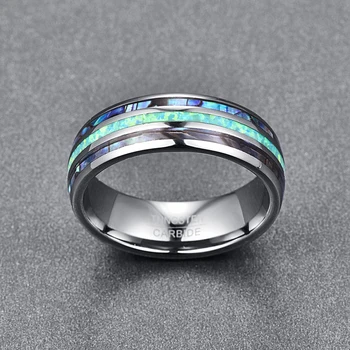 BONLAVIE 8 mm-es Wolfram-Karbid Gyűrű Inlay Abalone Kagyló Opál+Abalone Kagyló Gyűrű a Férfiak Elegáns, Sima Női Gyűrű, Felső Osztály