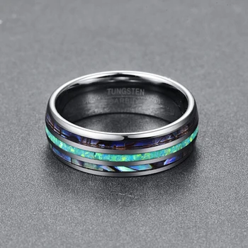 BONLAVIE 8 mm-es Wolfram-Karbid Gyűrű Inlay Abalone Kagyló Opál+Abalone Kagyló Gyűrű a Férfiak Elegáns, Sima Női Gyűrű, Felső Osztály