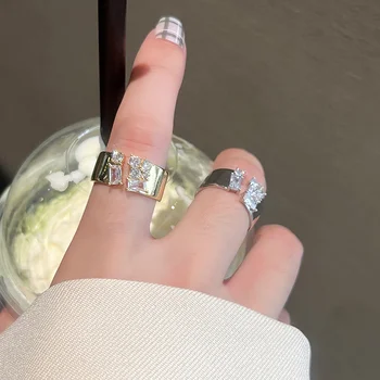 Uilz Ezüst Színű Minimalista Geometriai Cirkon Állítható Gyűrű a Nő Divat koreai Cystal Ékszerek Párt Új, Trendi