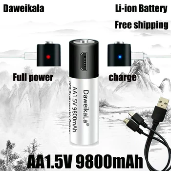 USB Magas kapacitás 1,5 V AA 9800 mWh újratölthető li-ion akkumulátor, távirányító, egér, kis ventilátor, Elektromos játék akkumulátor + Kábel