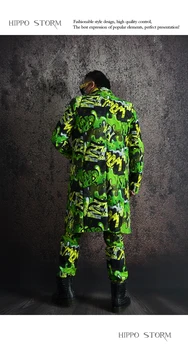 Vihar Eredeti Zöld Graffiti Hip-Hop Kabát Kiterjesztett Öltöny Nyomtatás Öltöny Színpadon Fodrász, Ruha Ruha